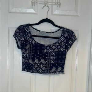 Charlotte Russe Dark Blue Patterned Crop Top